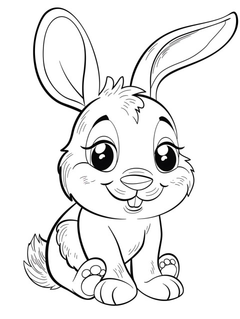 Cute Rabbit Coloring Book Pages Simple Hand Drawn Animal illustration Line Art Outline Black and White (42)