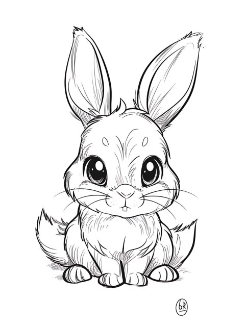 Cute Rabbit Coloring Book Pages Simple Hand Drawn Animal illustration Line Art Outline Black and White (1)