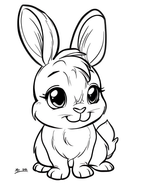 Cute Rabbit Coloring Book Pages Simple Hand Drawn Animal illustration Line Art Outline Black and White (34)