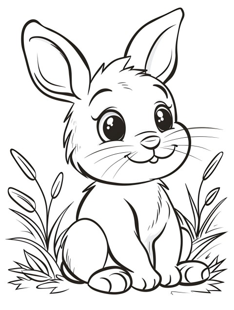 Cute Rabbit Coloring Book Pages Simple Hand Drawn Animal illustration Line Art Outline Black and White (40)