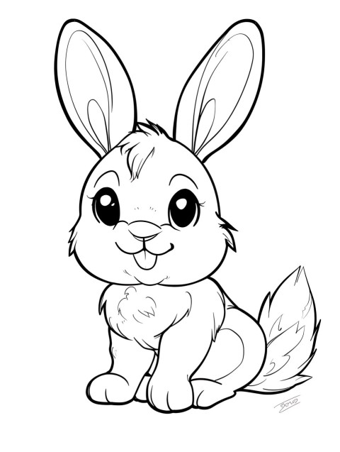 Cute Rabbit Coloring Book Pages Simple Hand Drawn Animal illustration Line Art Outline Black and White (90)