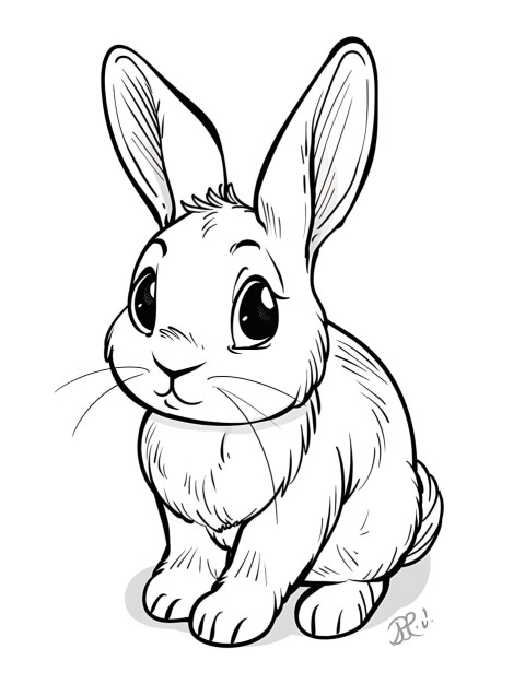 Cute Rabbit Coloring Book Pages Simple Hand Drawn Animal illustration Line Art Outline Black and White (70)