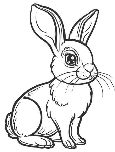 Cute Rabbit Coloring Book Pages Simple Hand Drawn Animal illustration Line Art Outline Black and White (77)