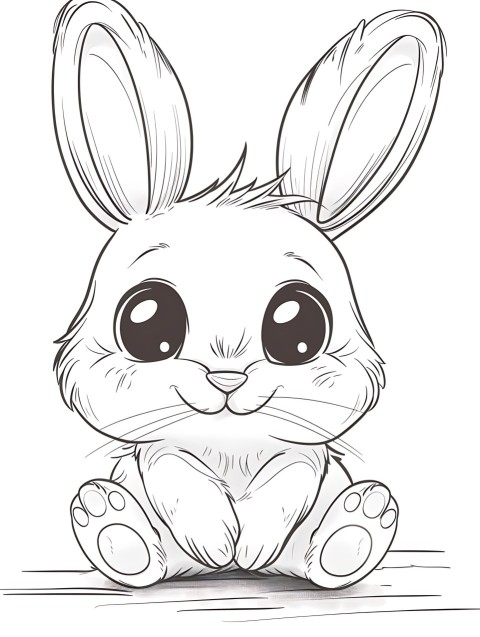 Cute Rabbit Coloring Book Pages Simple Hand Drawn Animal illustration Line Art Outline Black and White (60)