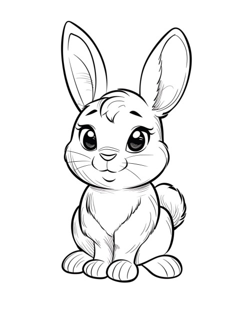 Cute Rabbit Coloring Book Pages Simple Hand Drawn Animal illustration Line Art Outline Black and White (112)