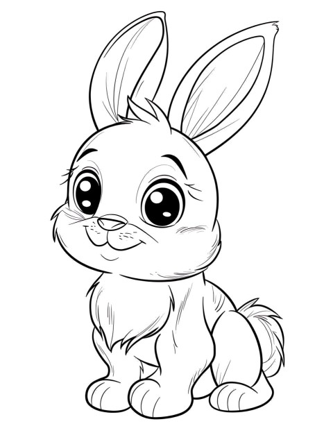 Cute Rabbit Coloring Book Pages Simple Hand Drawn Animal illustration Line Art Outline Black and White (104)