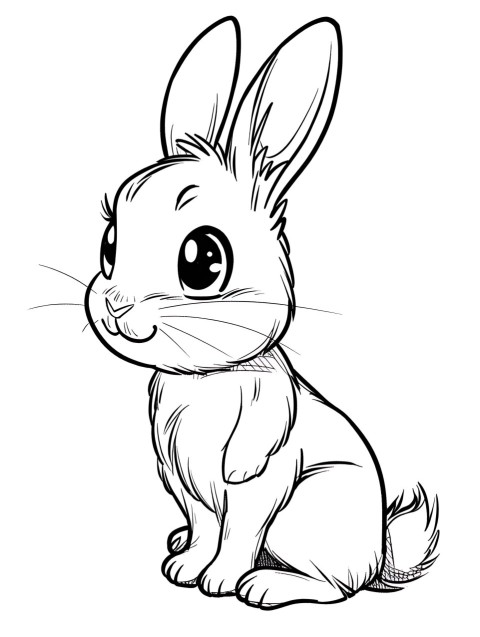 Cute Rabbit Coloring Book Pages Simple Hand Drawn Animal illustration Line Art Outline Black and White (106)