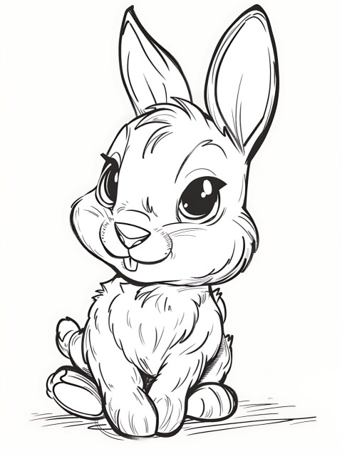 Cute Rabbit Coloring Book Pages Simple Hand Drawn Animal illustration Line Art Outline Black and White (111)