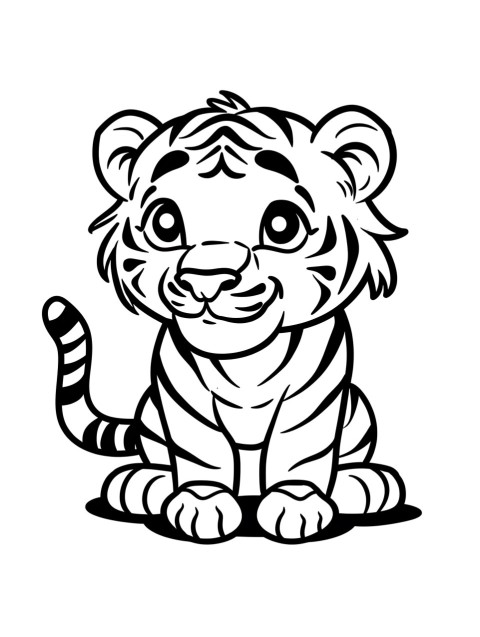 Cute Tiger Coloring Book Pages Simple Hand Drawn Animal illustration Line Art Outline Black and White (16)