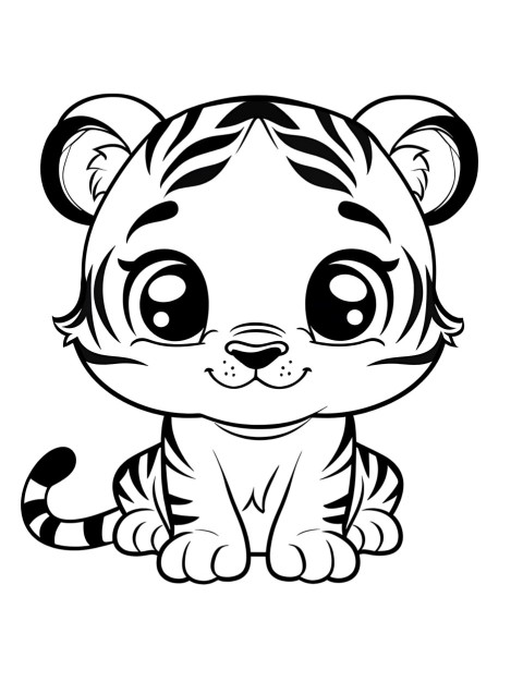 Cute Tiger Coloring Book Pages Simple Hand Drawn Animal illustration Line Art Outline Black and White (6)