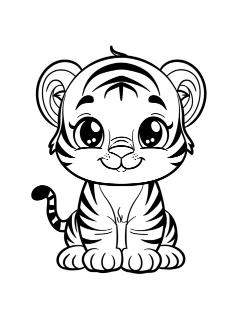 Cute Tiger Coloring Book Pages Simple Hand Drawn Animal illustration Line Art Outline Black and White (34)