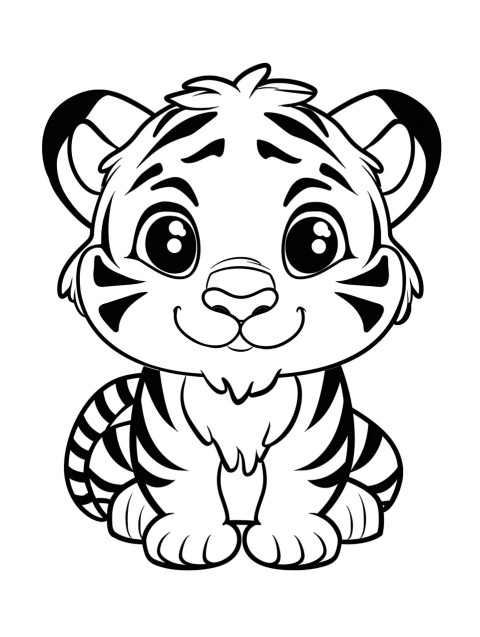 Cute Tiger Coloring Book Pages Simple Hand Drawn Animal illustration Line Art Outline Black and White (11)