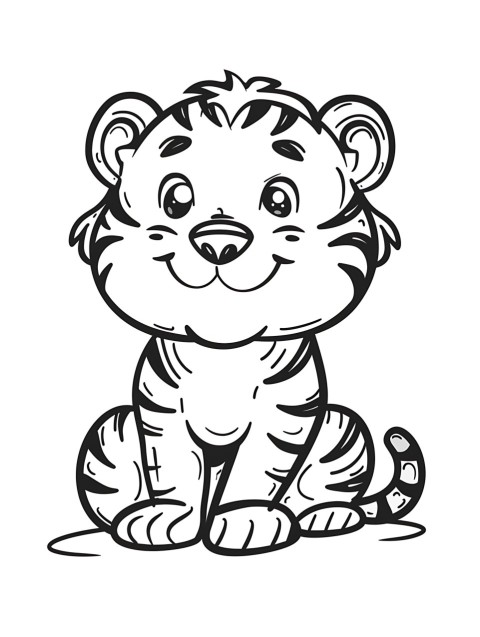 Cute Tiger Coloring Book Pages Simple Hand Drawn Animal illustration Line Art Outline Black and White (18)