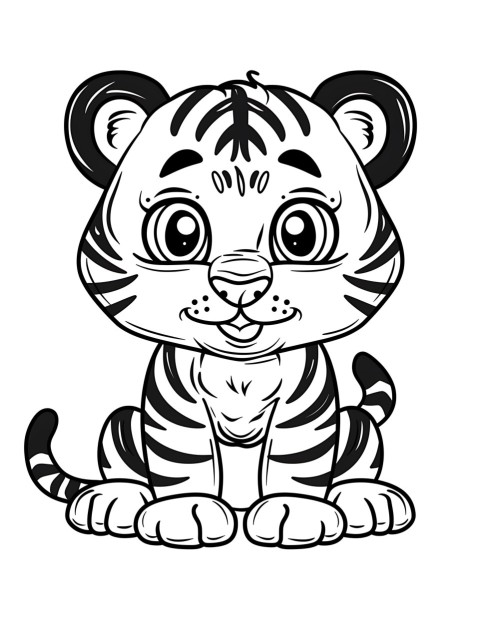 Cute Tiger Coloring Book Pages Simple Hand Drawn Animal illustration Line Art Outline Black and White (21)