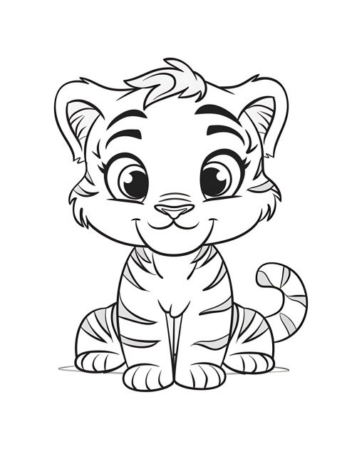 Cute Tiger Coloring Book Pages Simple Hand Drawn Animal illustration Line Art Outline Black and White (29)