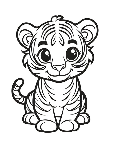 Cute Tiger Coloring Book Pages Simple Hand Drawn Animal illustration Line Art Outline Black and White (43)