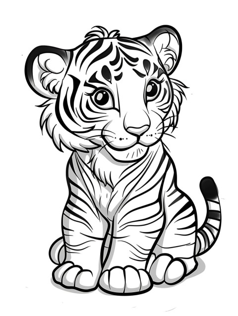 Cute Tiger Coloring Book Pages Simple Hand Drawn Animal illustration Line Art Outline Black and White (9)