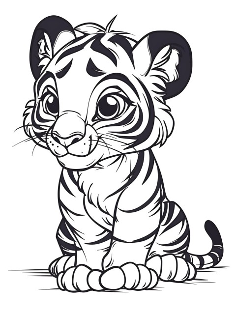 Cute Tiger Coloring Book Pages Simple Hand Drawn Animal illustration Line Art Outline Black and White (10)