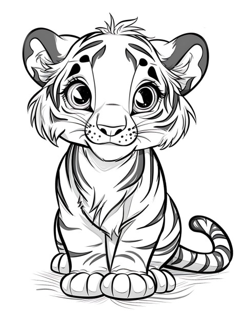 Cute Tiger Coloring Book Pages Simple Hand Drawn Animal illustration Line Art Outline Black and White (13)