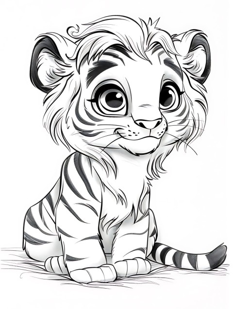 Cute Tiger Coloring Book Pages Simple Hand Drawn Animal illustration Line Art Outline Black and White (39)