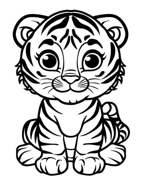 Cute Tiger Coloring Book Pages Simple Hand Drawn Animal illustration Line Art Outline Black and White (54)