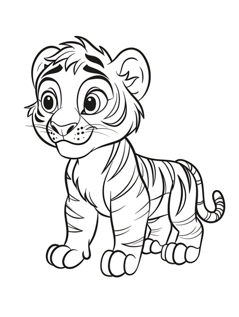 Cute Tiger Coloring Book Pages Simple Hand Drawn Animal illustration Line Art Outline Black and White (60)