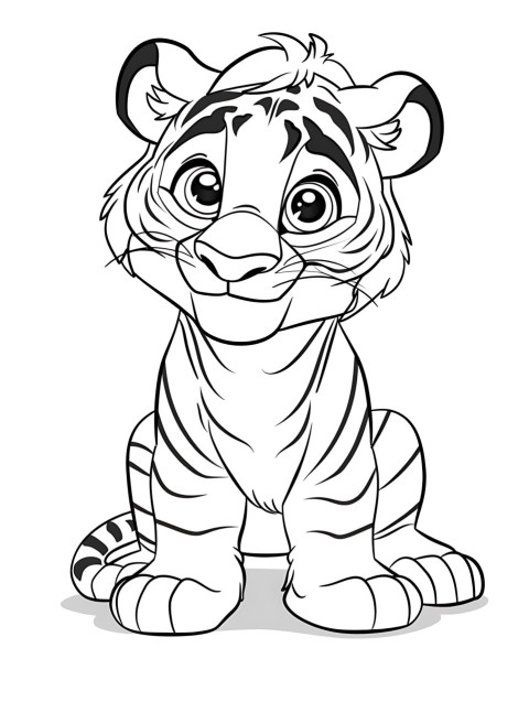 Cute Tiger Coloring Book Pages Simple Hand Drawn Animal illustration Line Art Outline Black and White (61)