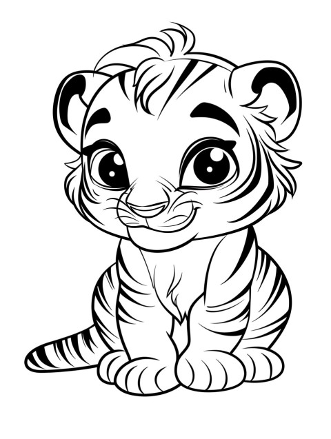 Cute Tiger Coloring Book Pages Simple Hand Drawn Animal illustration Line Art Outline Black and White (86)