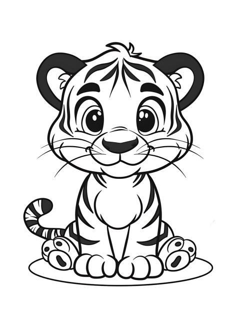 Cute Tiger Coloring Book Pages Simple Hand Drawn Animal illustration Line Art Outline Black and White (100)