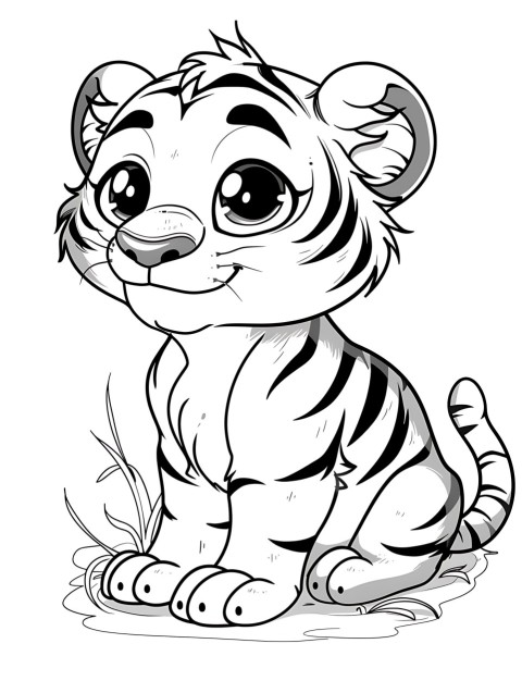 Cute Tiger Coloring Book Pages Simple Hand Drawn Animal illustration Line Art Outline Black and White (57)