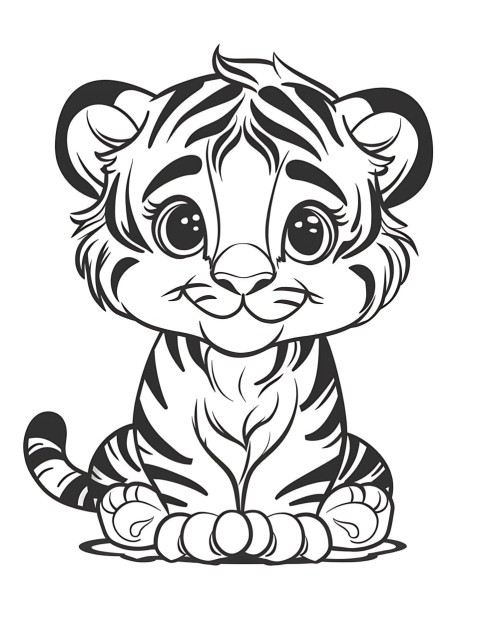 Cute Tiger Coloring Book Pages Simple Hand Drawn Animal illustration Line Art Outline Black and White (91)