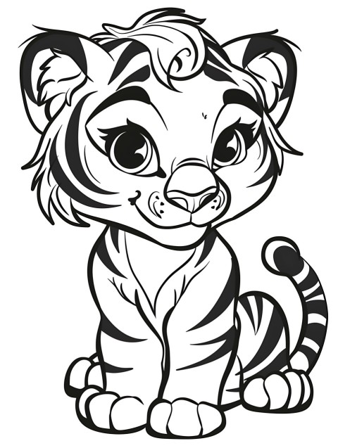 Cute Tiger Coloring Book Pages Simple Hand Drawn Animal illustration Line Art Outline Black and White (53)