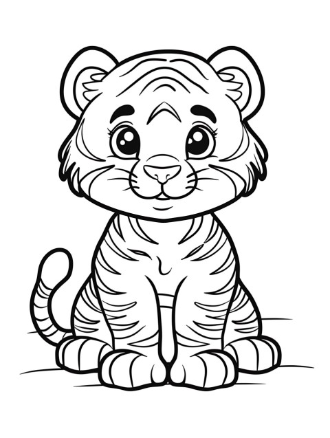 Cute Tiger Coloring Book Pages Simple Hand Drawn Animal illustration Line Art Outline Black and White (63)