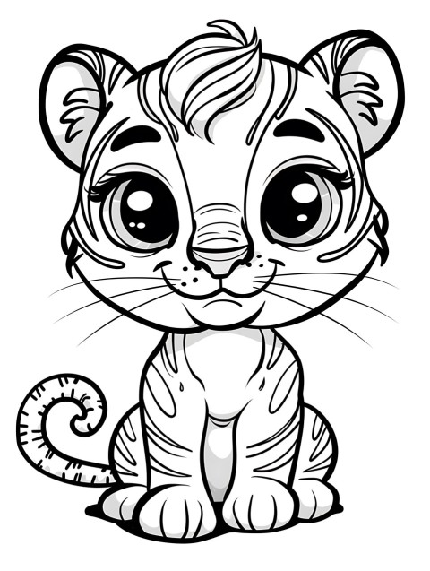 Cute Tiger Coloring Book Pages Simple Hand Drawn Animal illustration Line Art Outline Black and White (72)