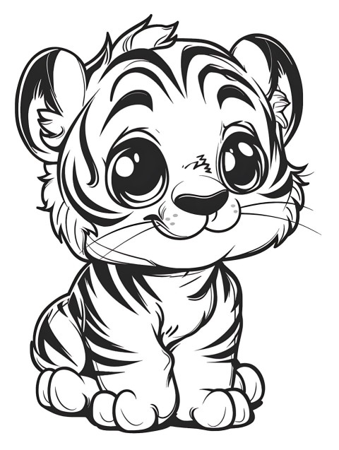 Cute Tiger Coloring Book Pages Simple Hand Drawn Animal illustration Line Art Outline Black and White (70)