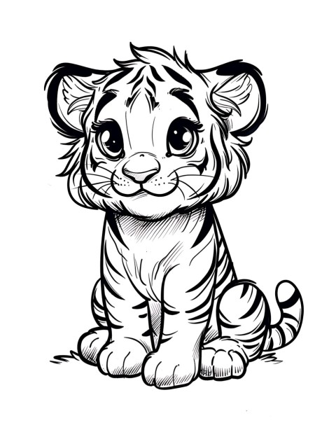 Cute Tiger Coloring Book Pages Simple Hand Drawn Animal illustration Line Art Outline Black and White (80)