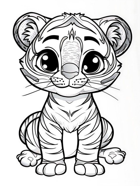 Cute Tiger Coloring Book Pages Simple Hand Drawn Animal illustration Line Art Outline Black and White (51)