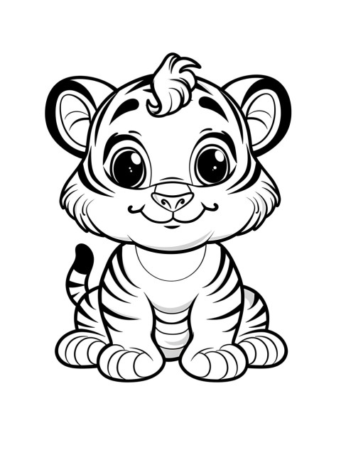Cute Tiger Coloring Book Pages Simple Hand Drawn Animal illustration Line Art Outline Black and White (137)
