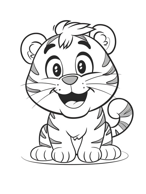 Cute Tiger Coloring Book Pages Simple Hand Drawn Animal illustration Line Art Outline Black and White (141)