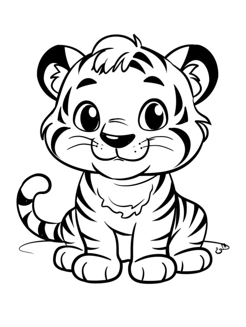 Cute Tiger Coloring Book Pages Simple Hand Drawn Animal illustration Line Art Outline Black and White (143)