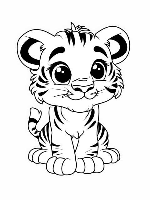 Cute Tiger Coloring Book Pages Simple Hand Drawn Animal illustration Line Art Outline Black and White (139)