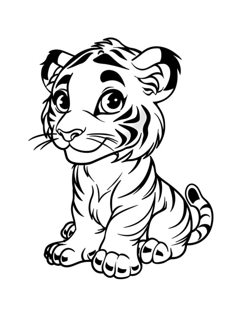 Cute Tiger Coloring Book Pages Simple Hand Drawn Animal illustration Line Art Outline Black and White (105)