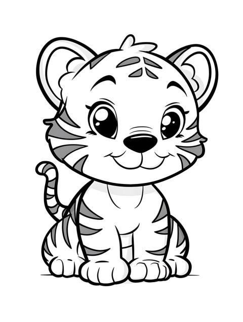 Cute Tiger Coloring Book Pages Simple Hand Drawn Animal illustration Line Art Outline Black and White (120)