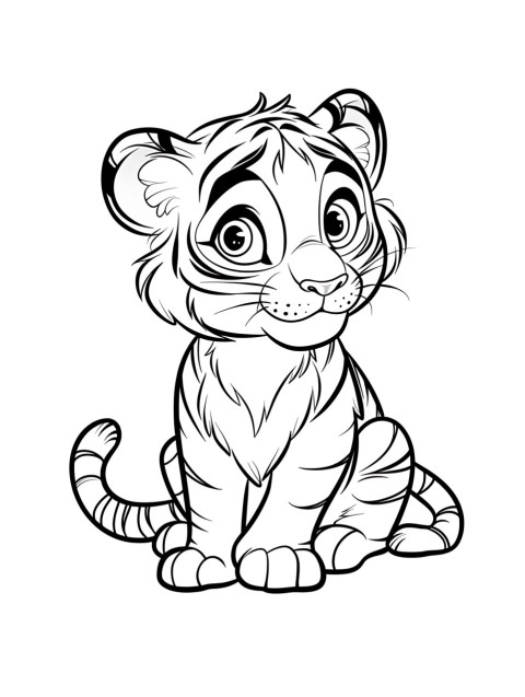 Cute Tiger Coloring Book Pages Simple Hand Drawn Animal illustration Line Art Outline Black and White (146)