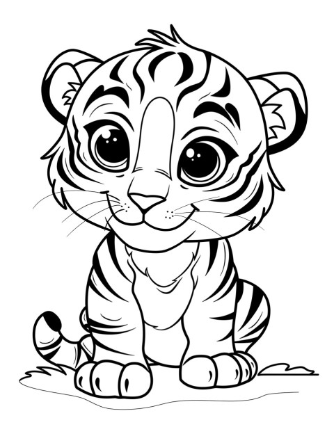 Cute Tiger Coloring Book Pages Simple Hand Drawn Animal illustration Line Art Outline Black and White (121)