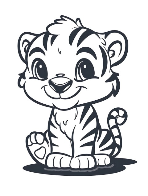 Cute Tiger Coloring Book Pages Simple Hand Drawn Animal illustration Line Art Outline Black and White (119)
