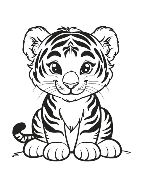 Cute Tiger Coloring Book Pages Simple Hand Drawn Animal illustration Line Art Outline Black and White (127)