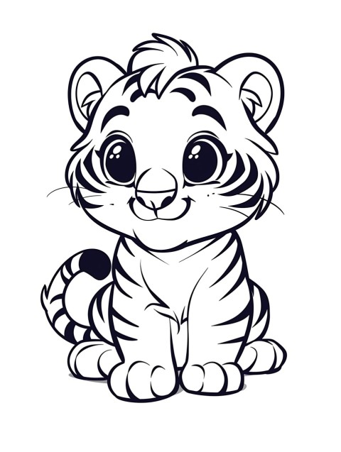 Cute Tiger Coloring Book Pages Simple Hand Drawn Animal illustration Line Art Outline Black and White (134)