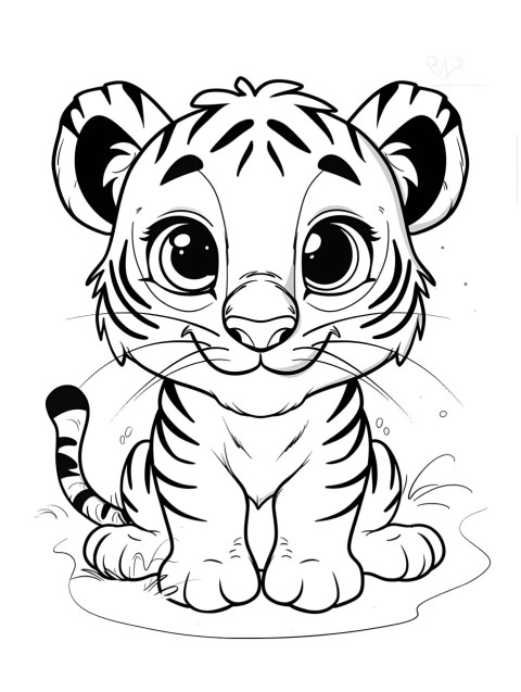 Cute Tiger Coloring Book Pages Simple Hand Drawn Animal illustration Line Art Outline Black and White (101)