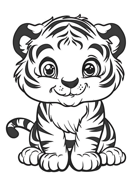 Cute Tiger Coloring Book Pages Simple Hand Drawn Animal illustration Line Art Outline Black and White (130)